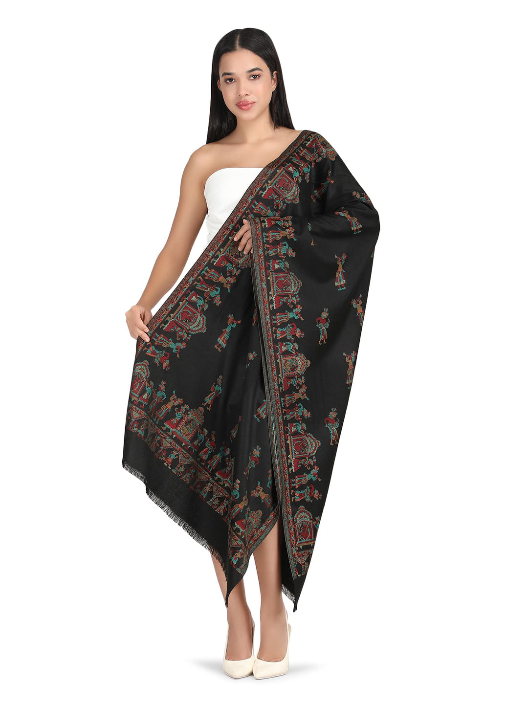 Him/Her Figurative Acrylic Wool Stoles- 246 (Black)