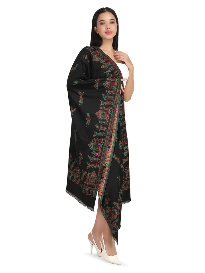 Him/Her Figurative Acrylic Wool Stoles- 246 (Black)