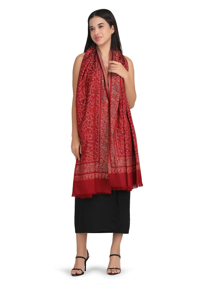 Him/Her Small Jaali Acrylic Wool Stole -247- Red