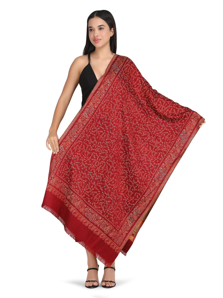 Him/Her Small Jaali Acrylic Wool Stole -247- Red