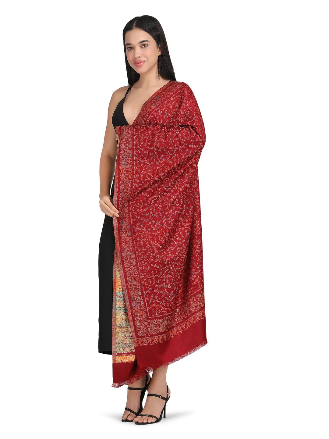 Him/Her Small Jaali Acrylic Wool Stole -247- Red