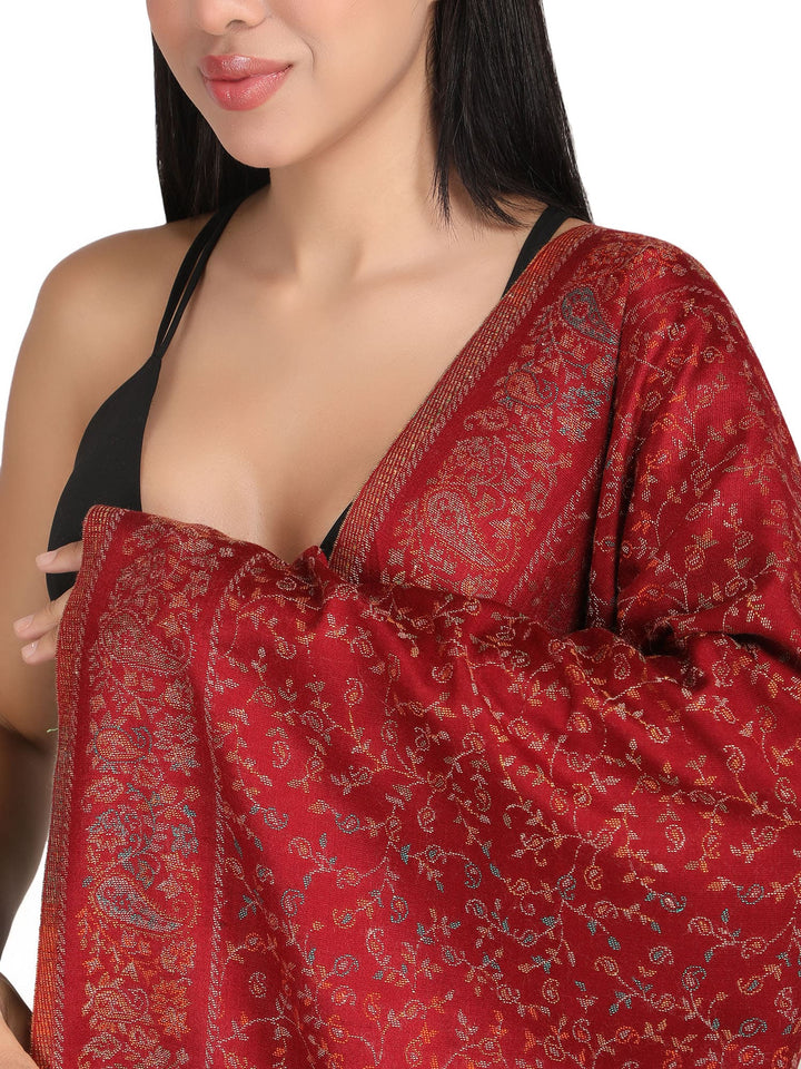 Him/Her Small Jaali Acrylic Wool Stole -247- Red