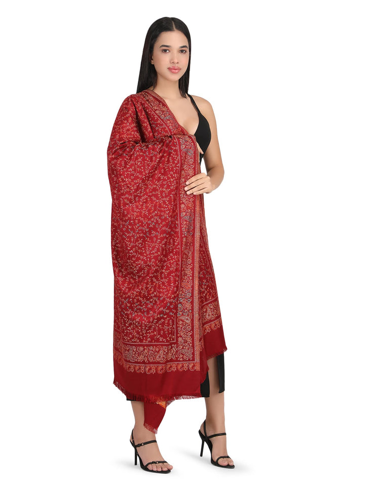 Him/Her Small Jaali Acrylic Wool Stole -247- Red