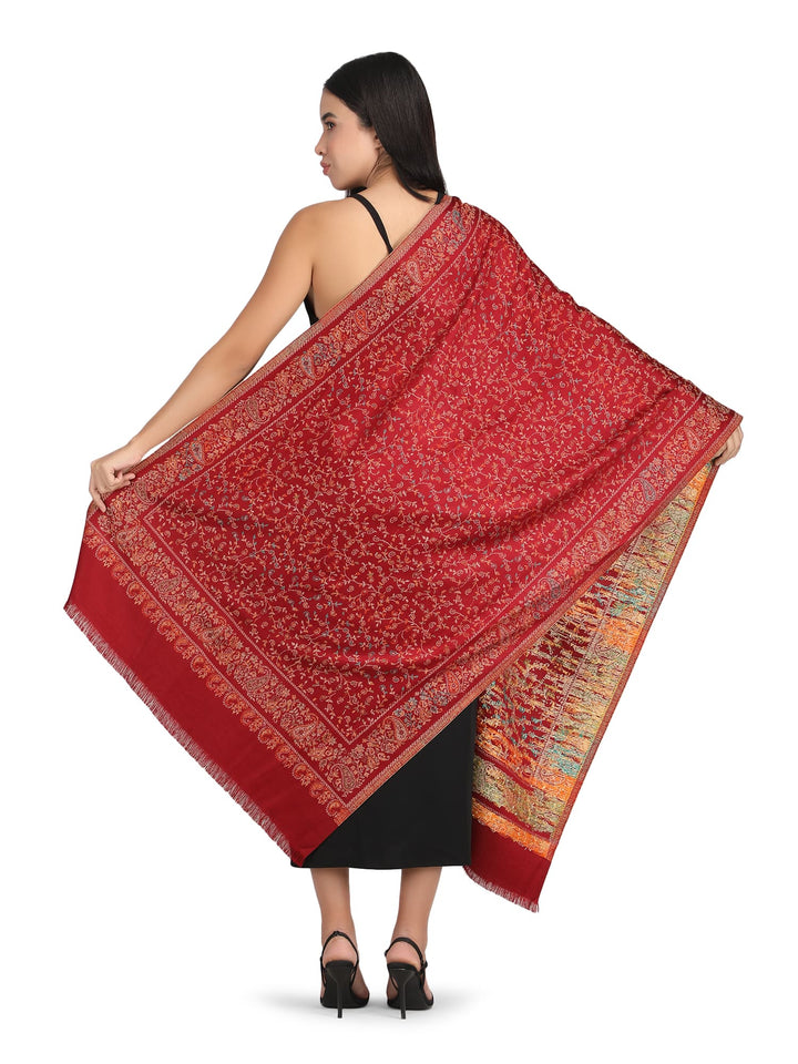 Him/Her Small Jaali Acrylic Wool Stole -247- Red