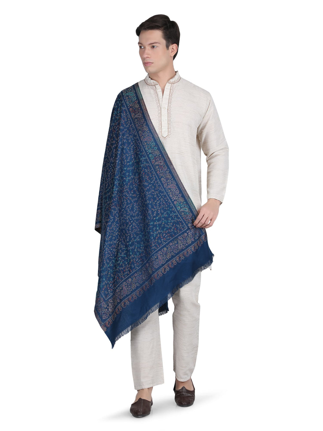 Him/Her Small Jaali Acrylic Wool Stoles- 248 - Blue