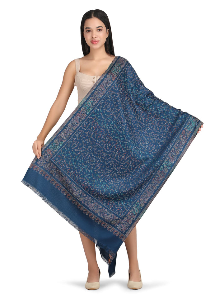 Him/Her Small Jaali Acrylic Wool Stoles- 248 - Blue