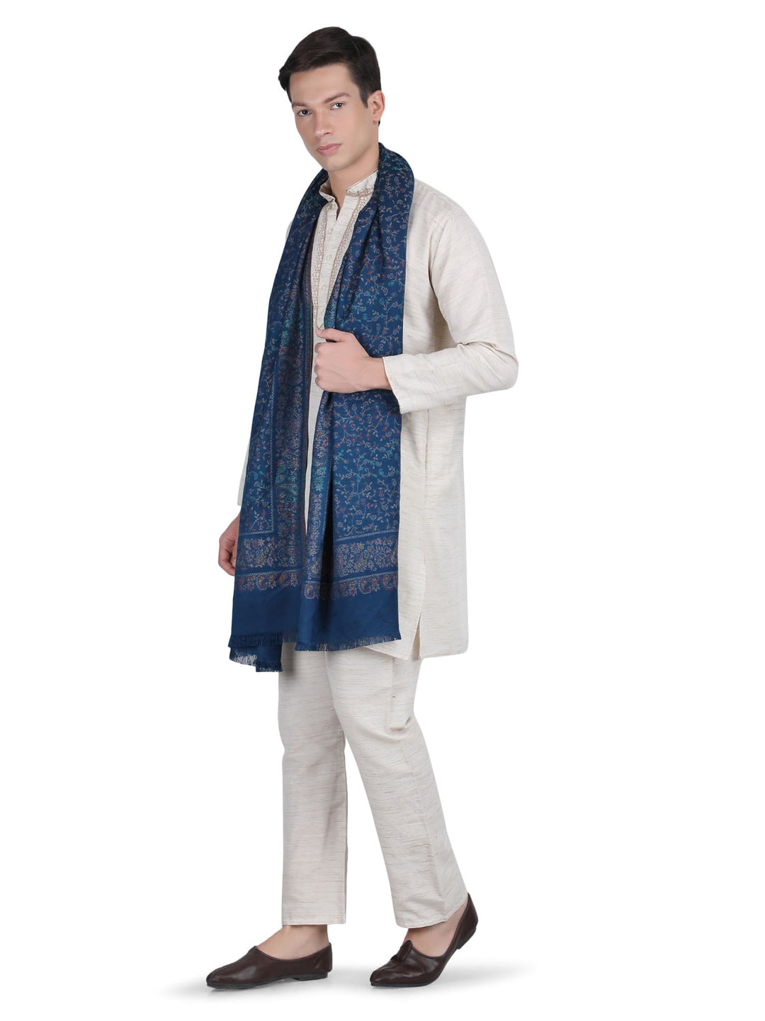 Him/Her Small Jaali Acrylic Wool Stoles- 248 - Blue