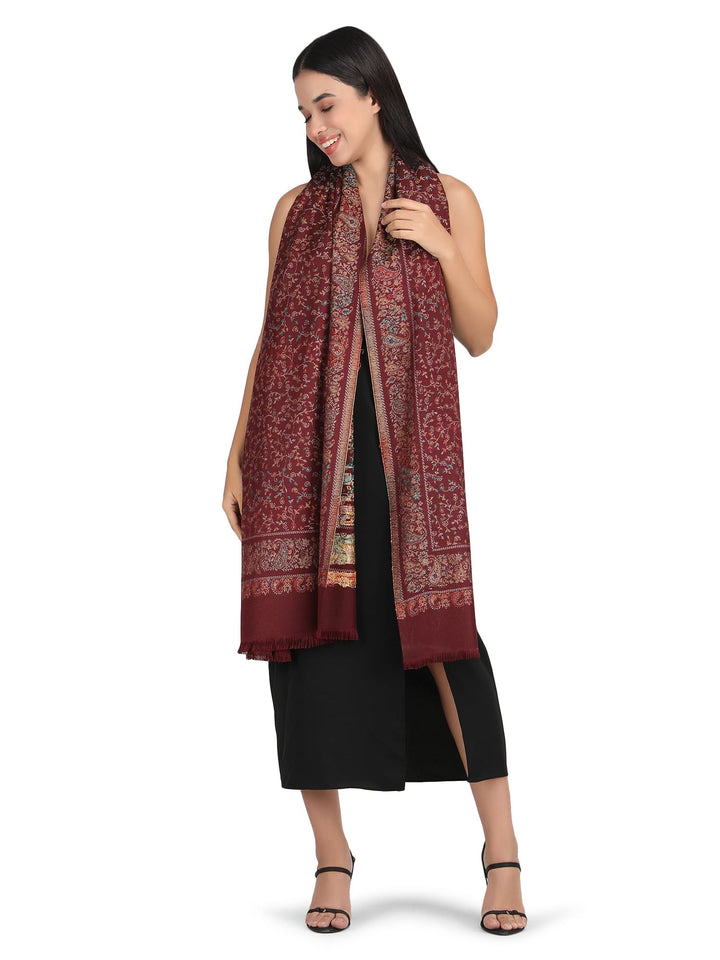 Him/Her Small Jaali Acrylic Wool Stole -249- Maroon