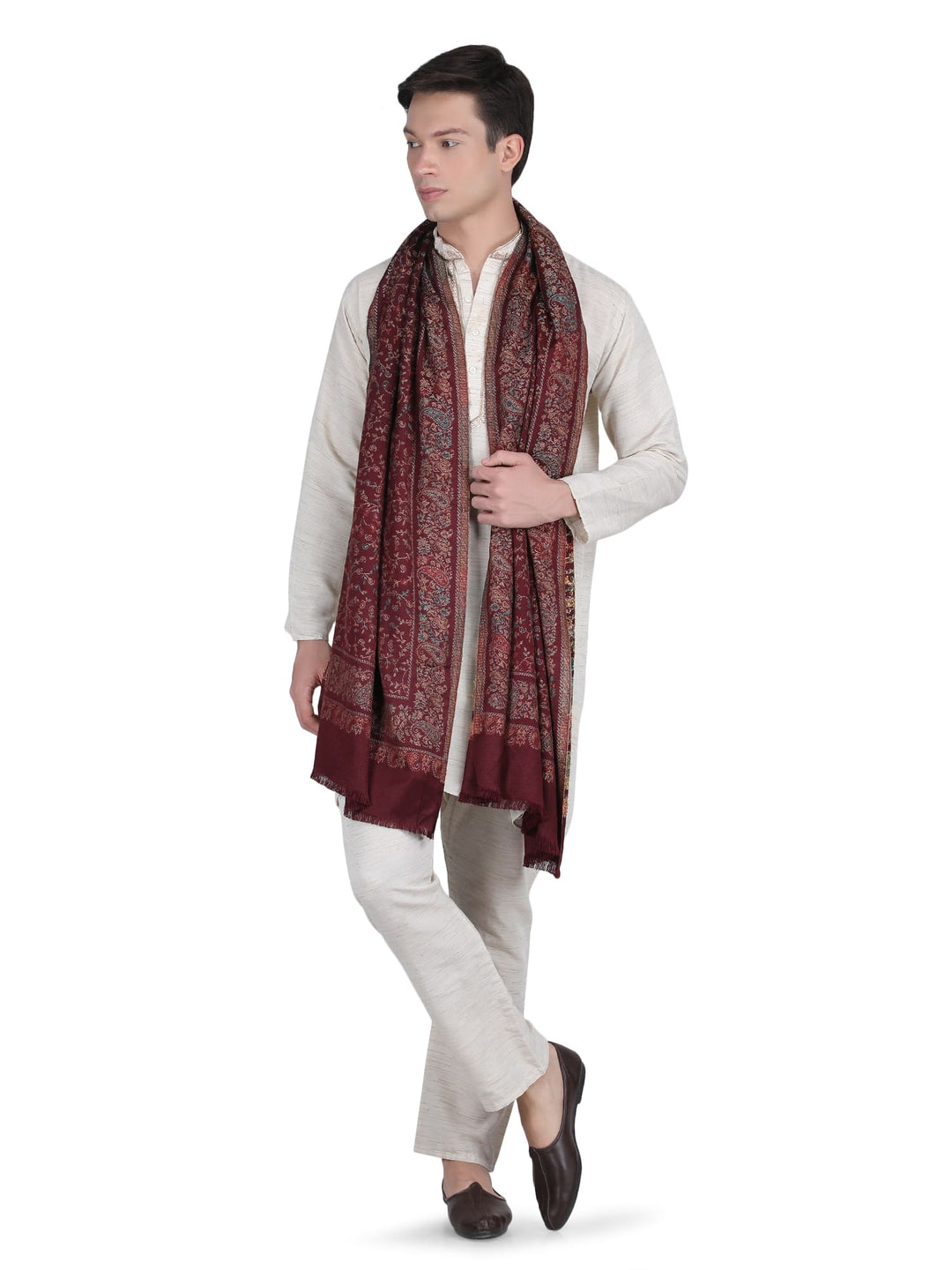 Him/Her Small Jaali Acrylic Wool Stole -249- Maroon