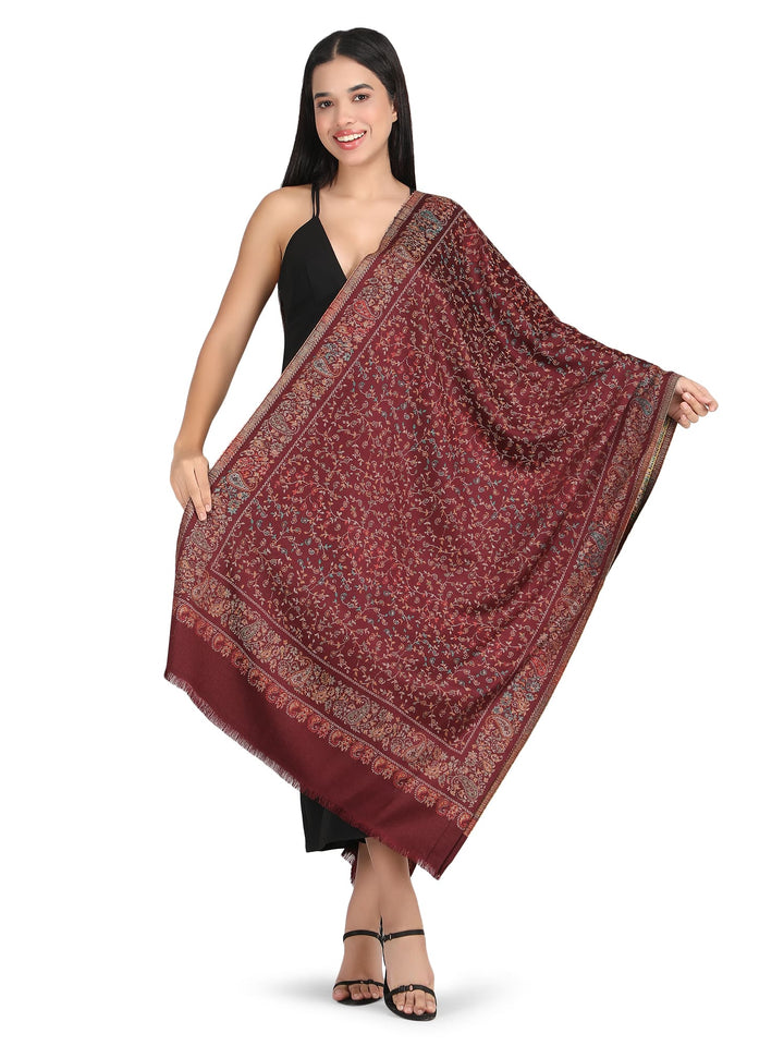 Him/Her Small Jaali Acrylic Wool Stole -249- Maroon