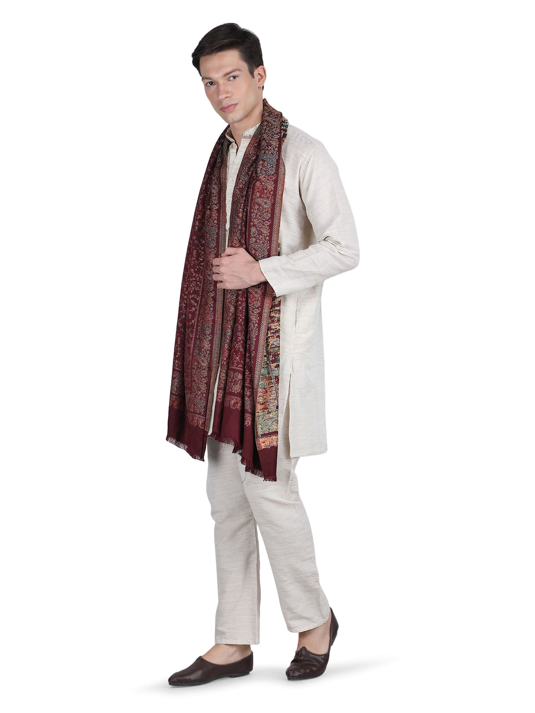 Him/Her Small Jaali Acrylic Wool Stole -249- Maroon