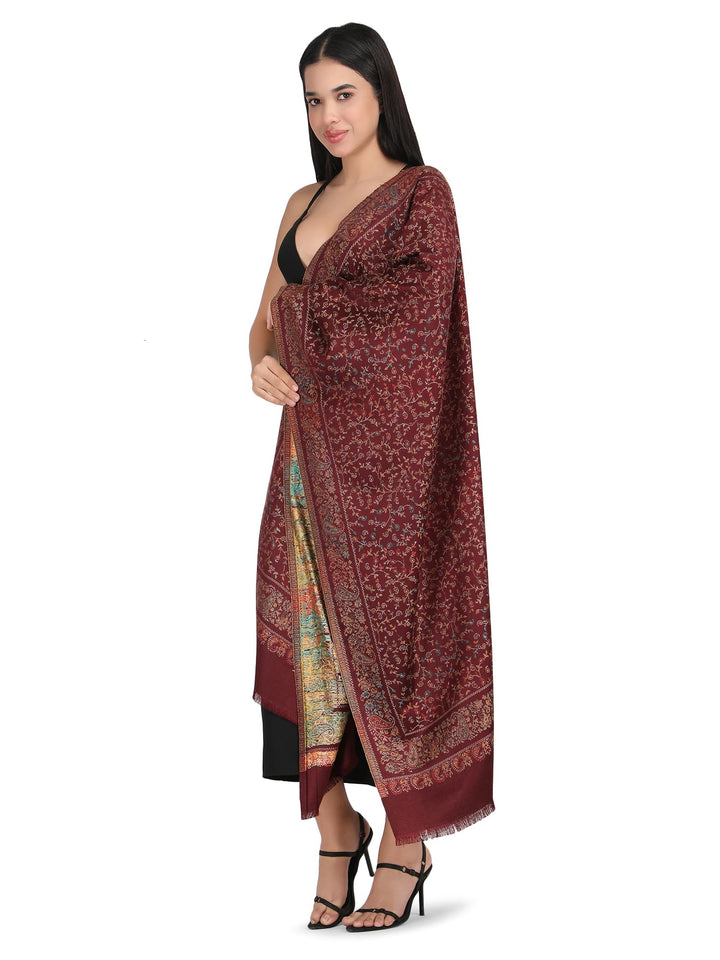 Him/Her Small Jaali Acrylic Wool Stole -249- Maroon