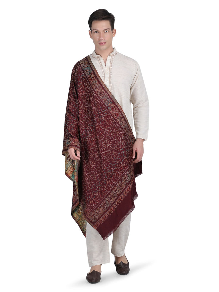 Him/Her Small Jaali Acrylic Wool Stole -249- Maroon