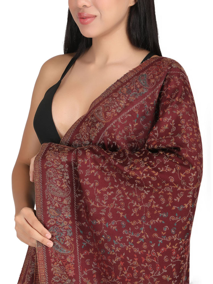 Him/Her Small Jaali Acrylic Wool Stole -249- Maroon