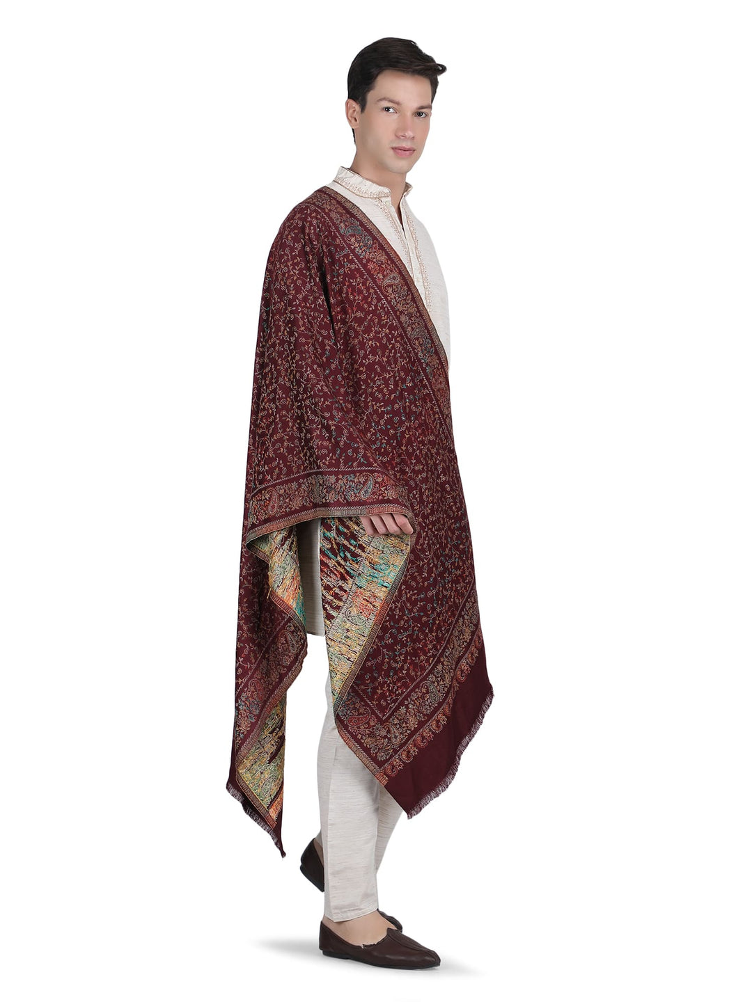 Him/Her Small Jaali Acrylic Wool Stole -249- Maroon