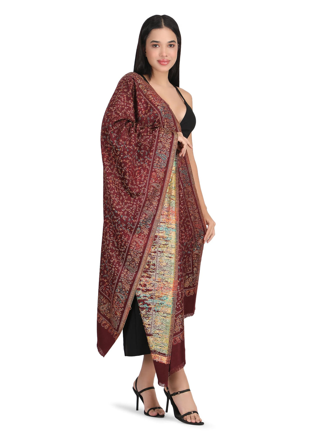 Him/Her Small Jaali Acrylic Wool Stole -249- Maroon