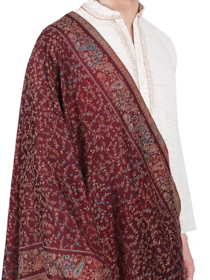 Him/Her Small Jaali Acrylic Wool Stole -249- Maroon