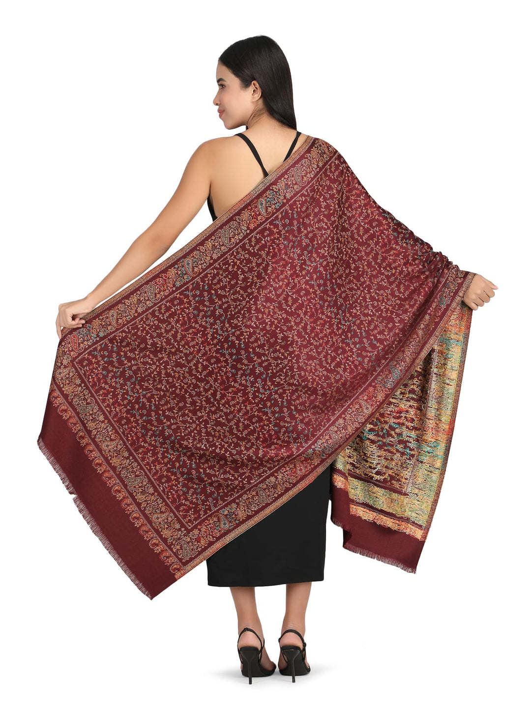 Him/Her Small Jaali Acrylic Wool Stole -249- Maroon