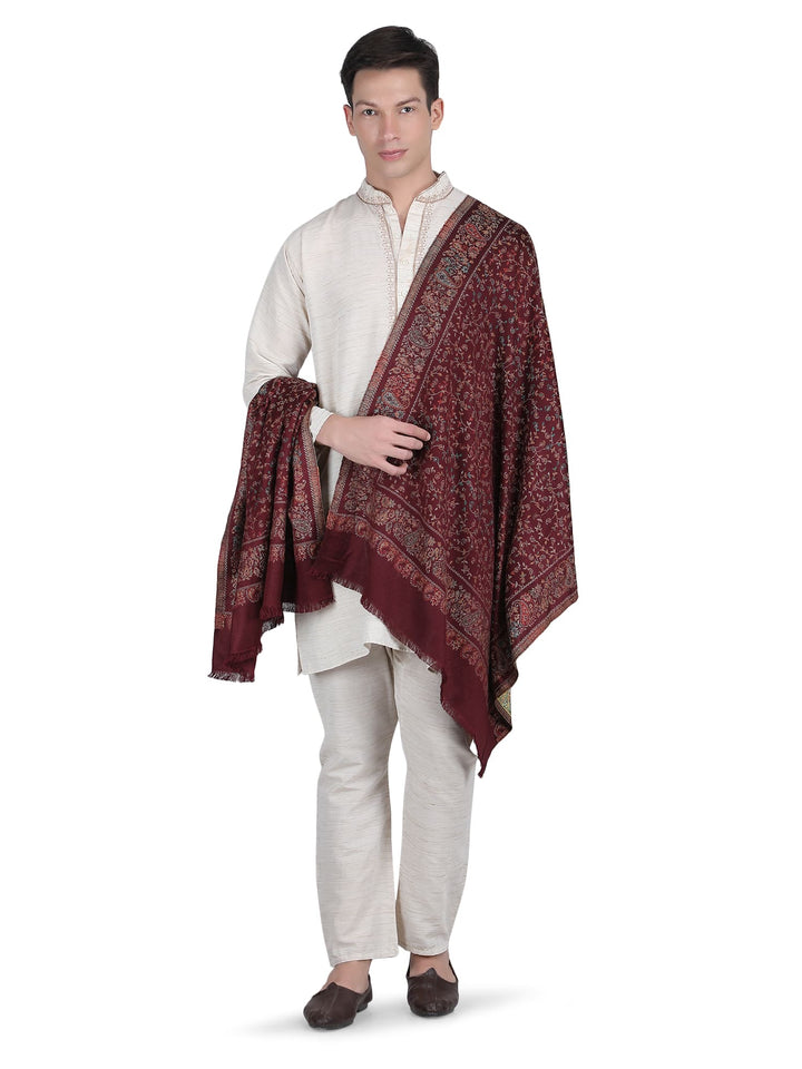 Him/Her Small Jaali Acrylic Wool Stole -249- Maroon