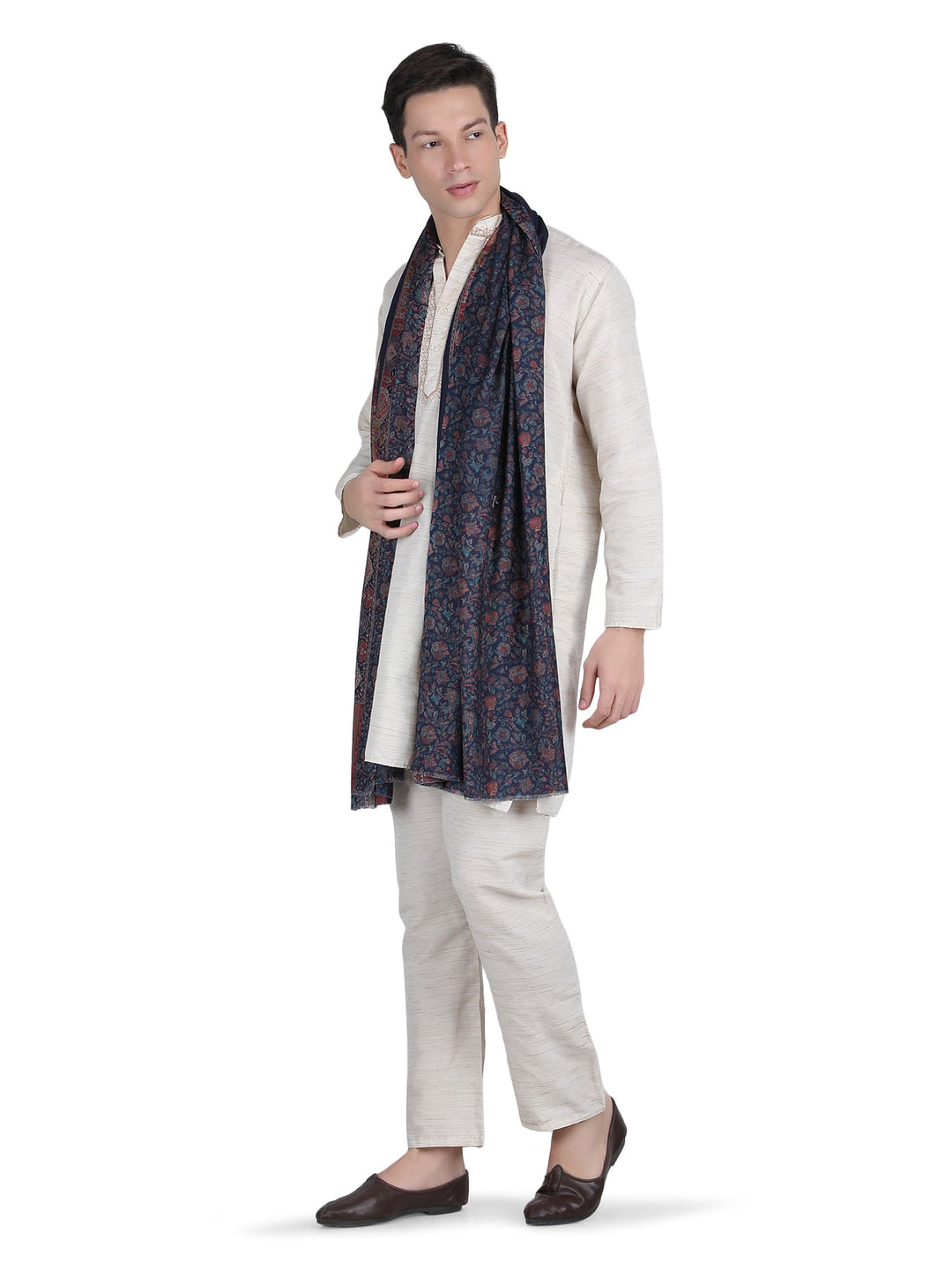 Him/Her Mughal Paisley Reversible Acrylic Wool Stole - 250 - Navy Blue