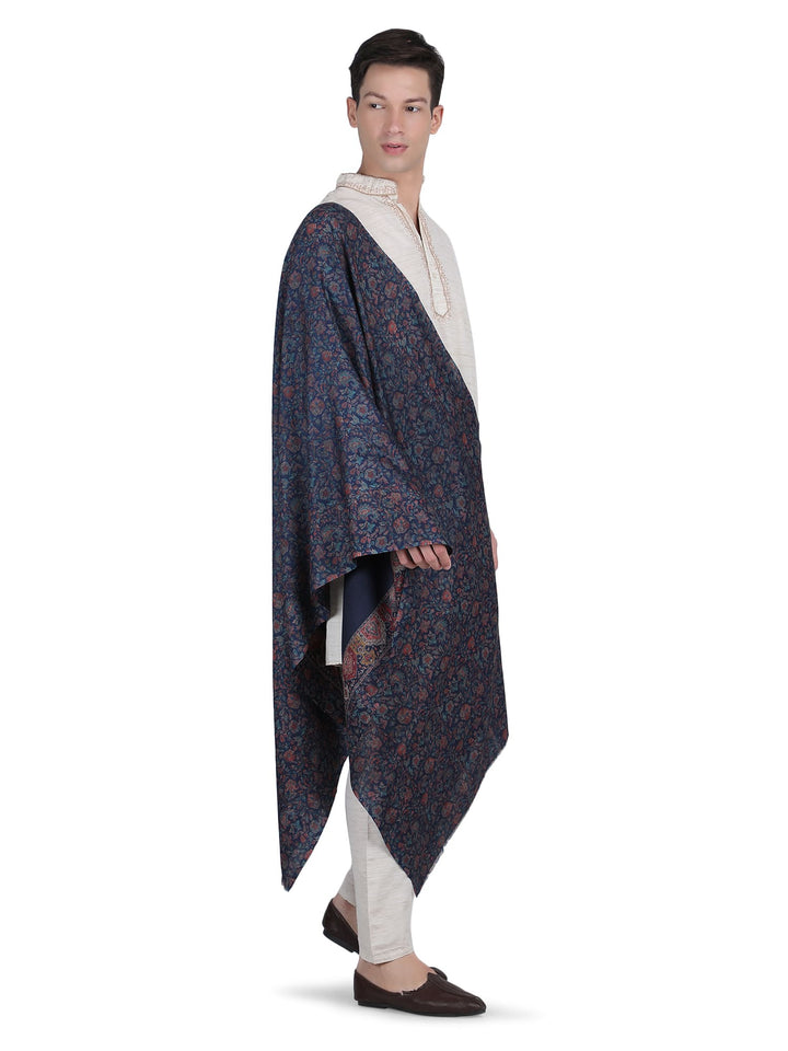 Him/Her Mughal Paisley Reversible Acrylic Wool Stole - 250 - Navy Blue