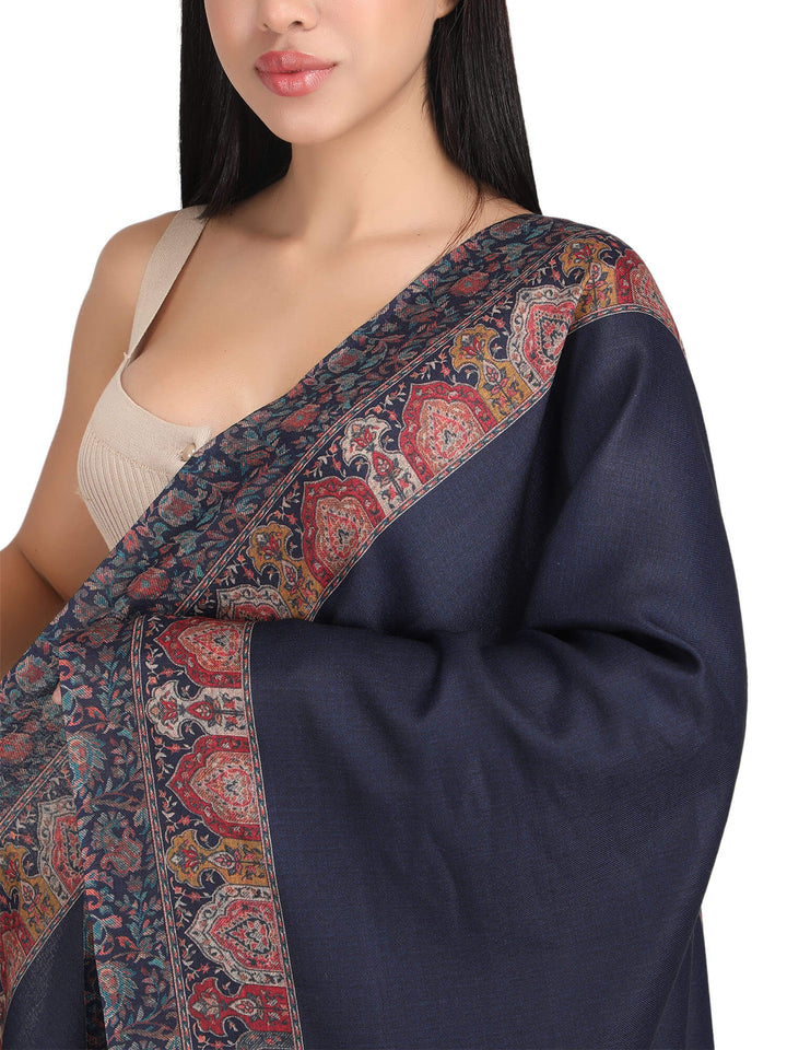 Him/Her Mughal Paisley Reversible Acrylic Wool Stole - 250 - Navy Blue