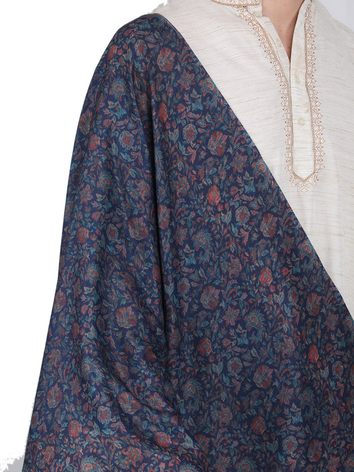 Him/Her Mughal Paisley Reversible Acrylic Wool Stole - 250 - Navy Blue