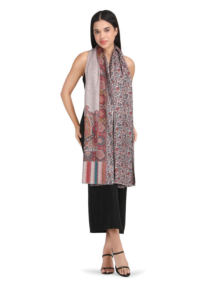 Him/Her Mughal Paisley Reversible Acrylic Wool Stole - 251 - Beige