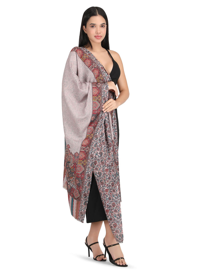 Him/Her Mughal Paisley Reversible Acrylic Wool Stole - 251 - Beige