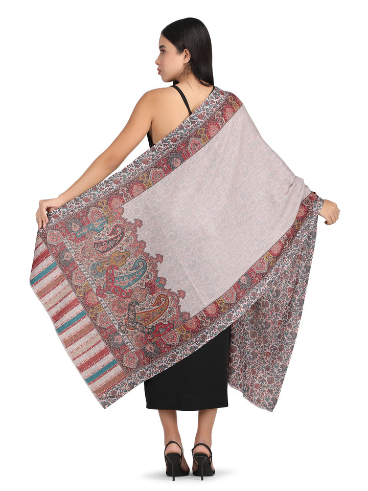 Him/Her Mughal Paisley Reversible Acrylic Wool Stole - 251 - Beige