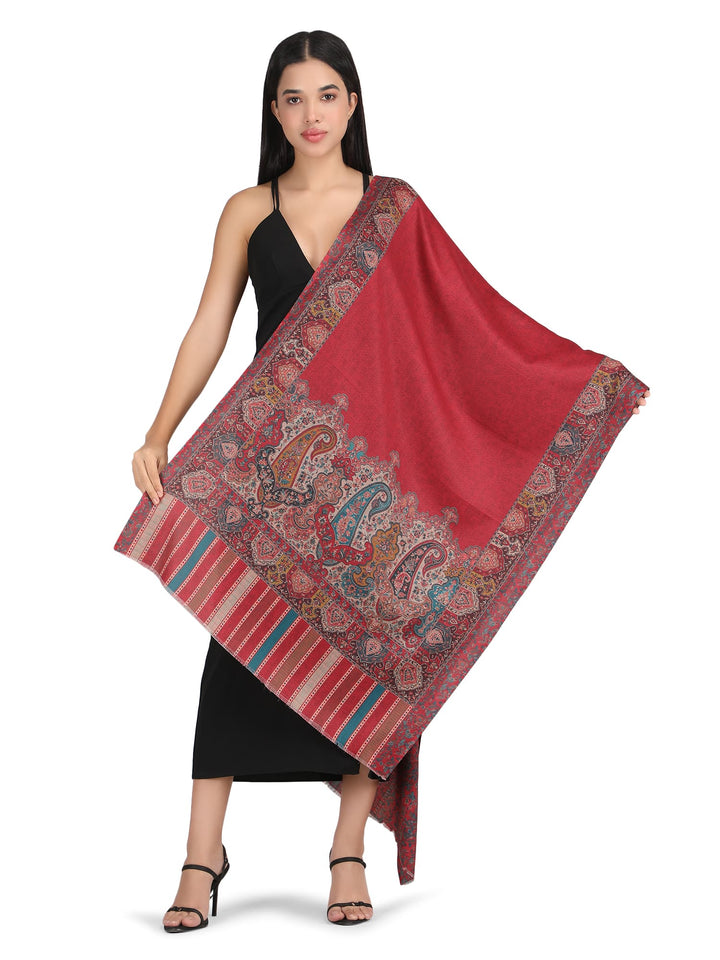 Him/Her Mughal Paisley Reversible Acrylic Wool Stole - 252 - Red