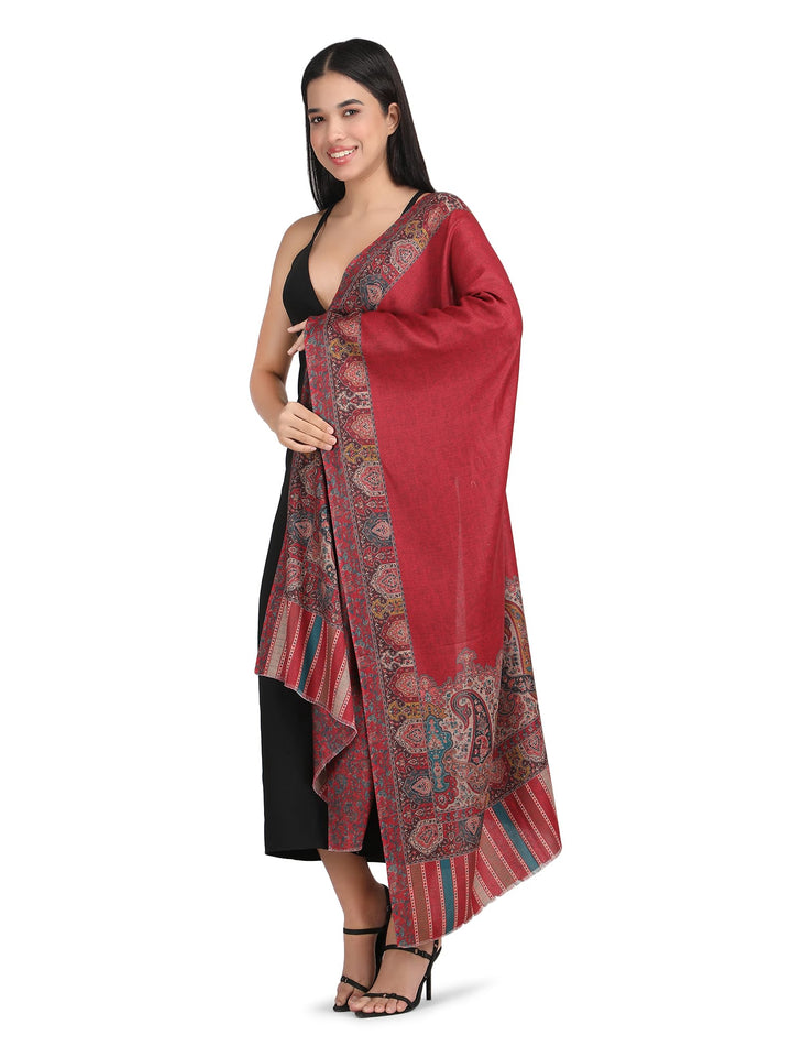 Him/Her Mughal Paisley Reversible Acrylic Wool Stole - 252 - Red