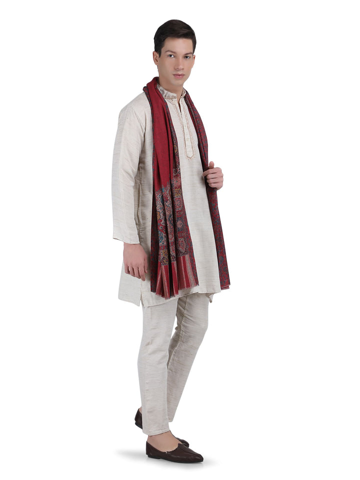 Him/Her Mughal Paisley Reversible Acrylic Wool Stole - 252 - Red