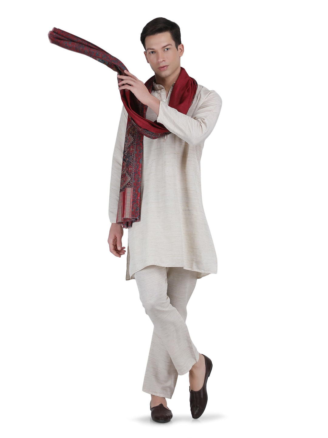 Him/Her Mughal Paisley Reversible Acrylic Wool Stole - 252 - Red