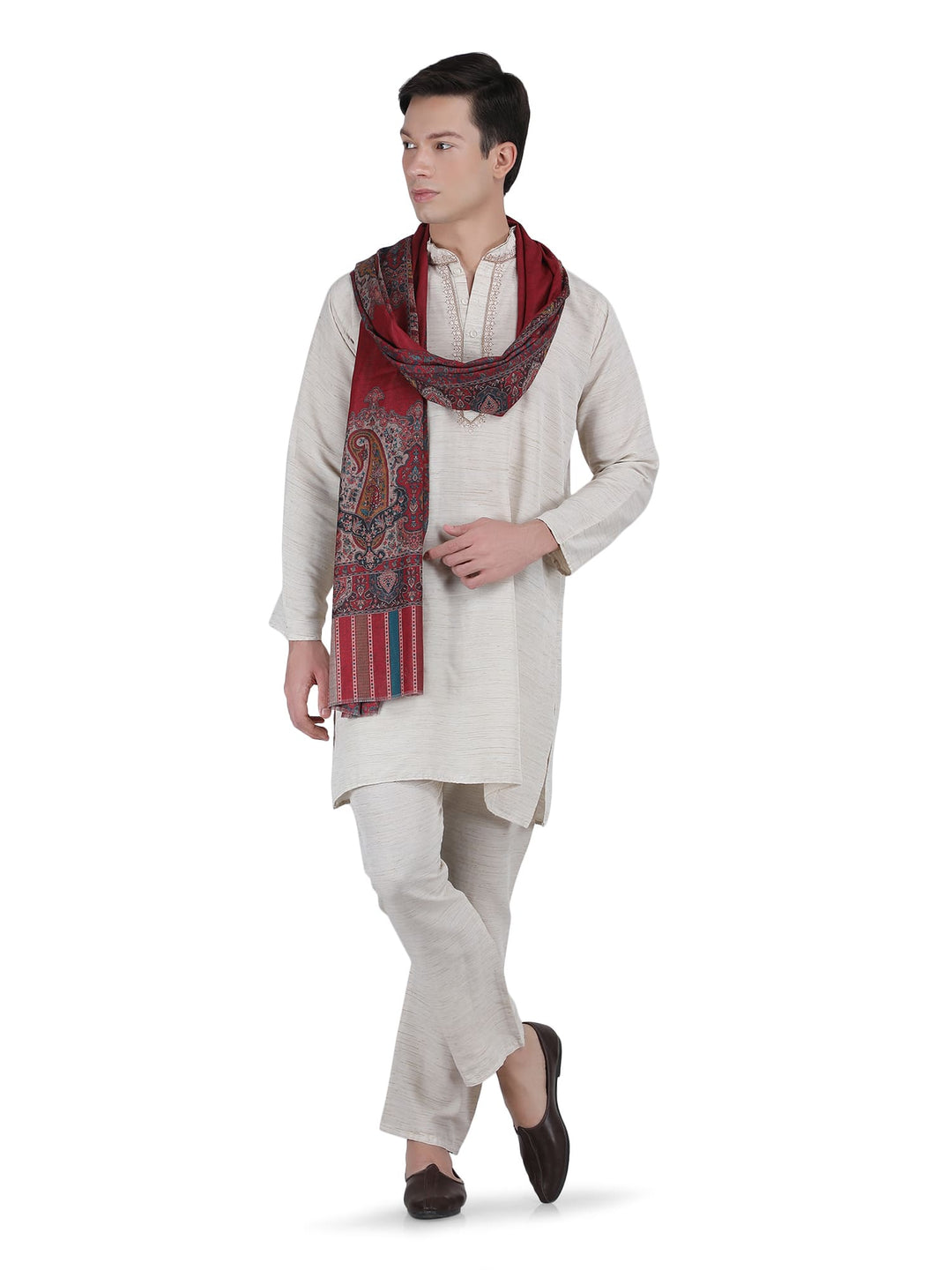 Him/Her Mughal Paisley Reversible Acrylic Wool Stole - 252 - Red