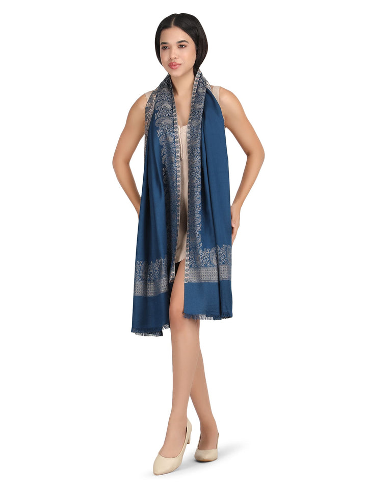 Him/Her Zari Paisley Border Modal Stole- 258( Navy Blue)