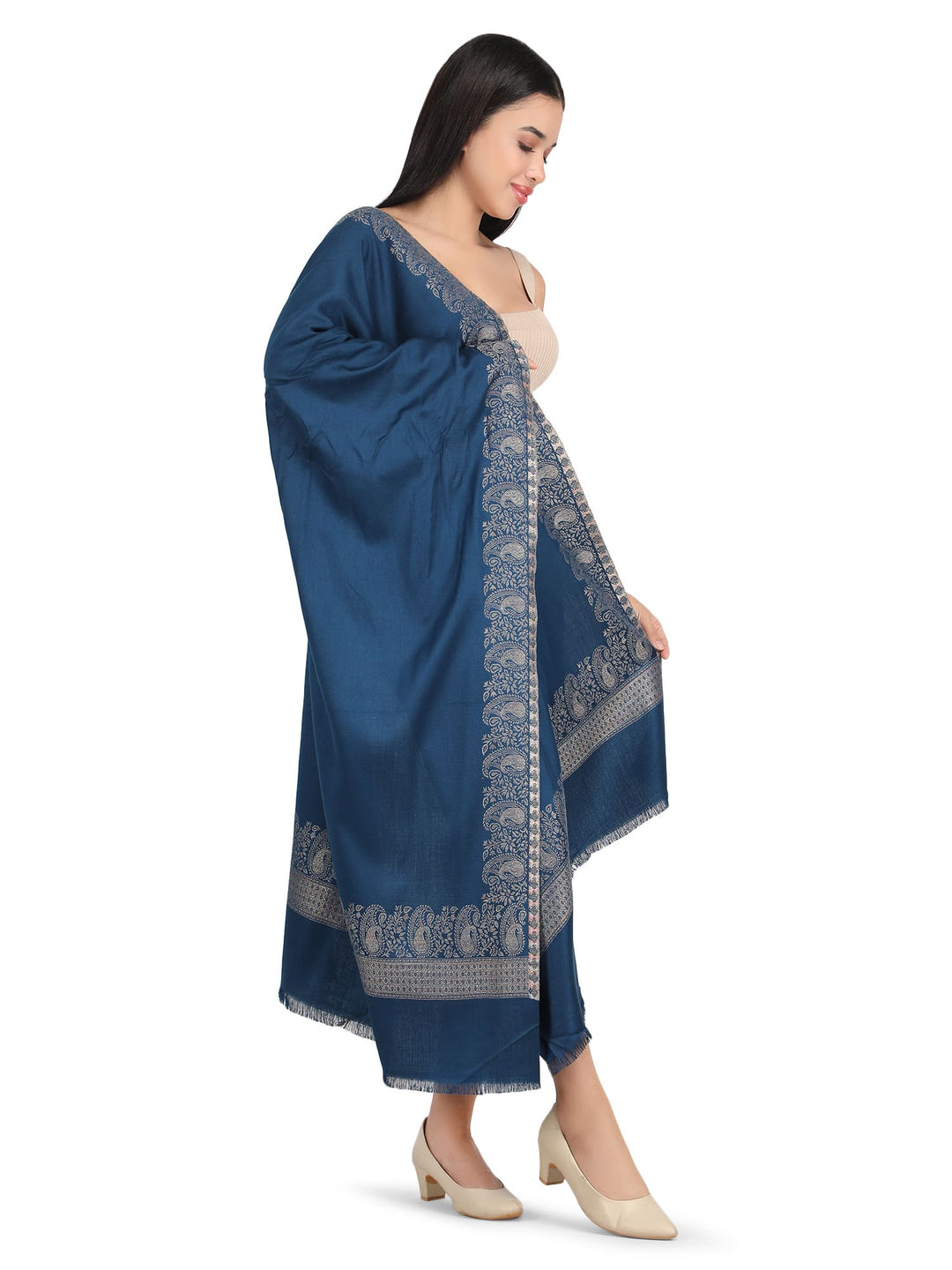 Him/Her Zari Paisley Border Modal Stole- 258( Navy Blue)