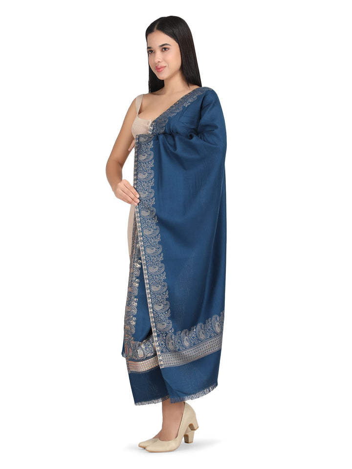 Him/Her Zari Paisley Border Modal Stole- 258( Navy Blue)