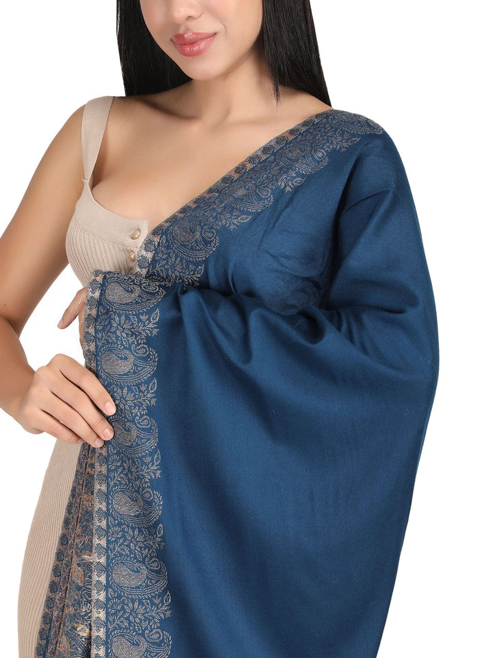 Him/Her Zari Paisley Border Modal Stole- 258( Navy Blue)