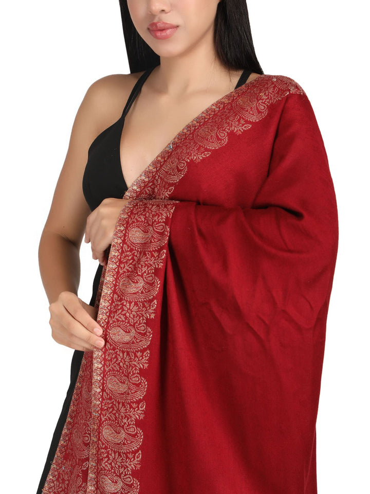 Him/Her Zari Paisley Border Acrylic Wool Stole- 259 (Red)