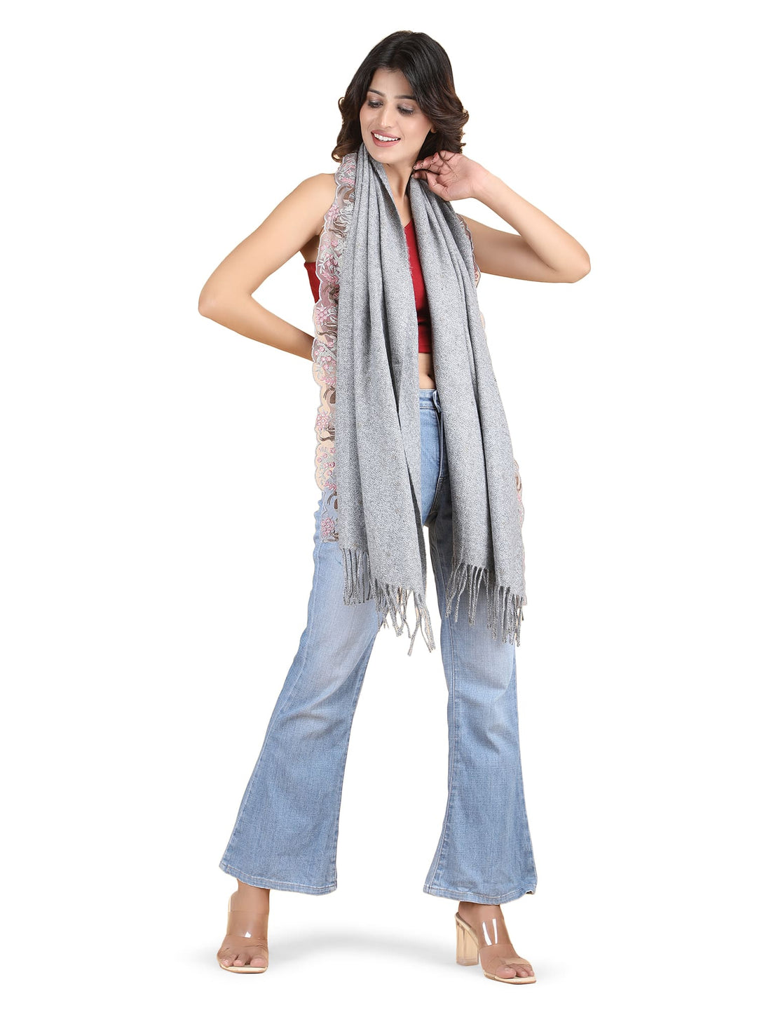 Bunny Crystals Acro Wool Stole- 262 - Grey