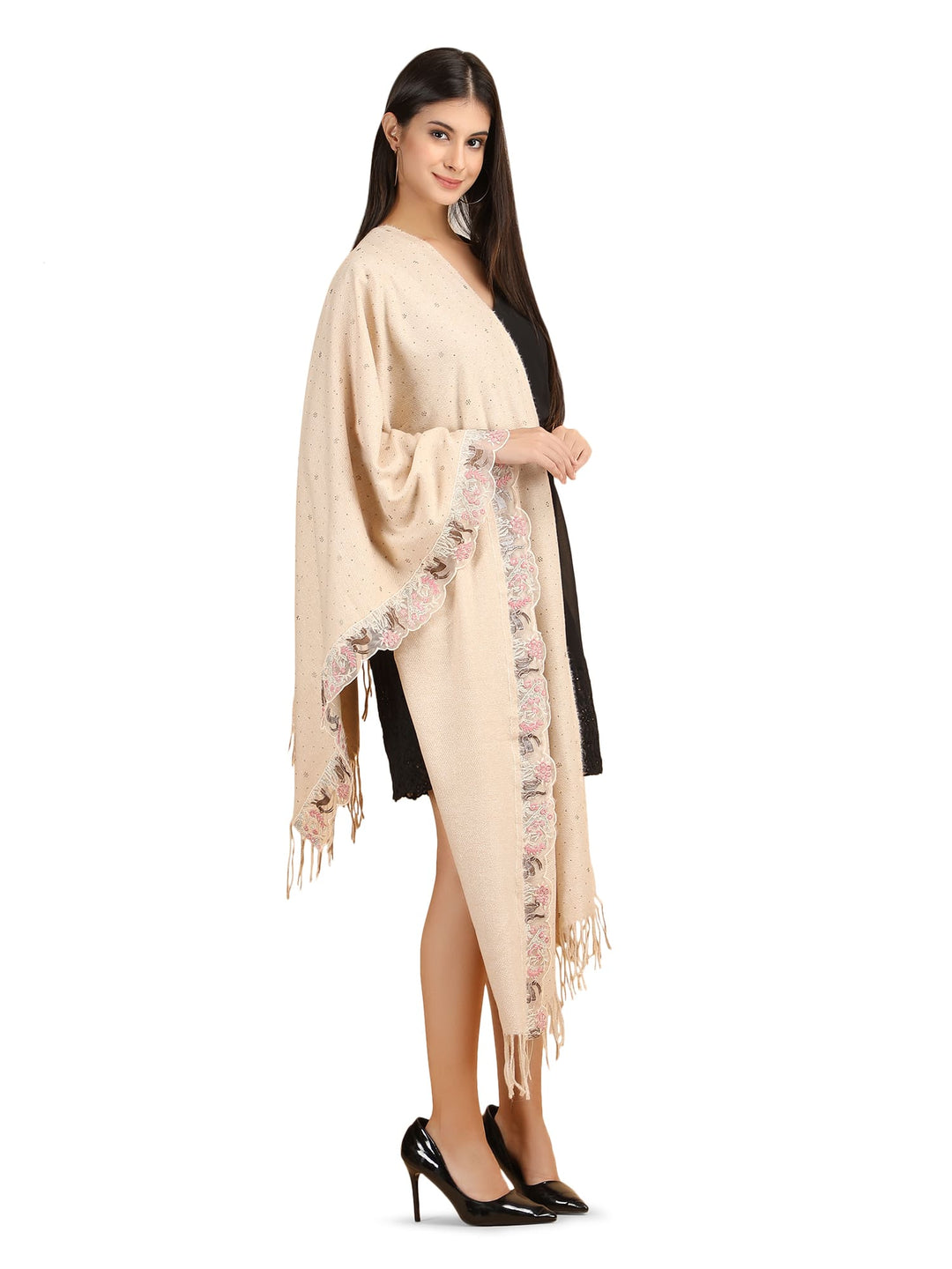 Bunny Crystals Acro Wool Stole- 263 - Cream