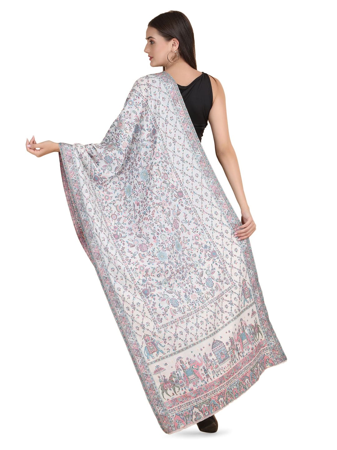 Him/Her Figurative Zari Modal Wool Stole - 268 - White