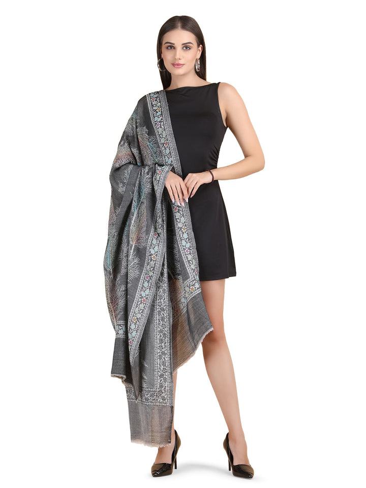 Twig 100% Fine Wool Stole- 272 - Grey