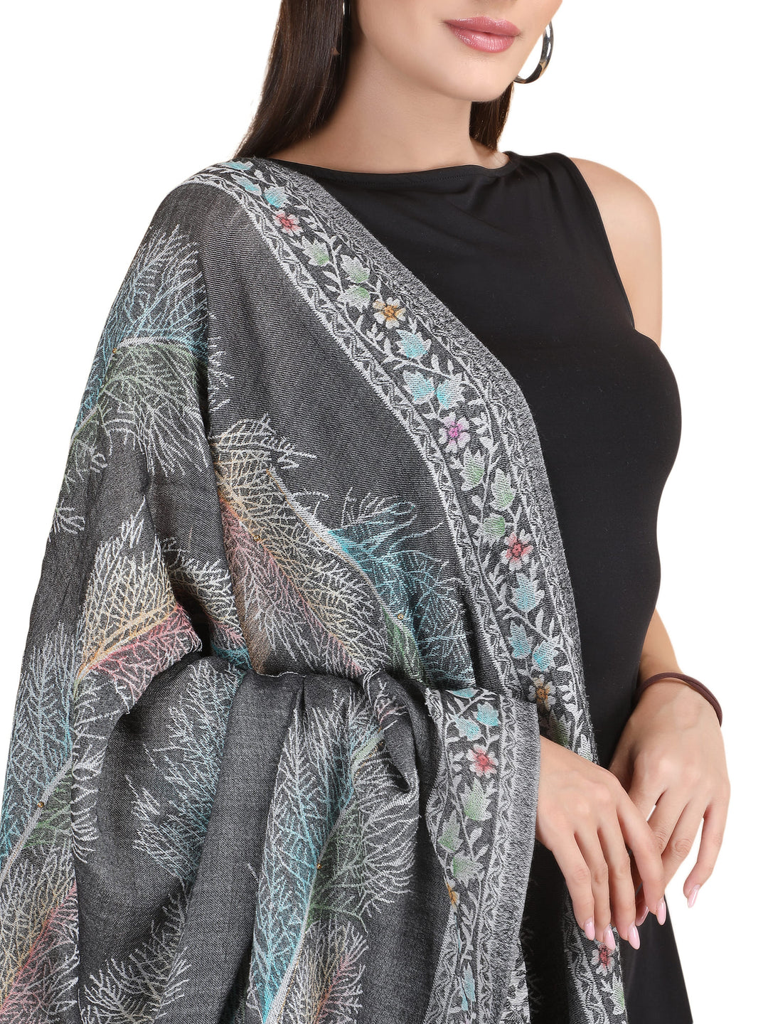 Twig 100% Fine Wool Stole- 272 - Grey