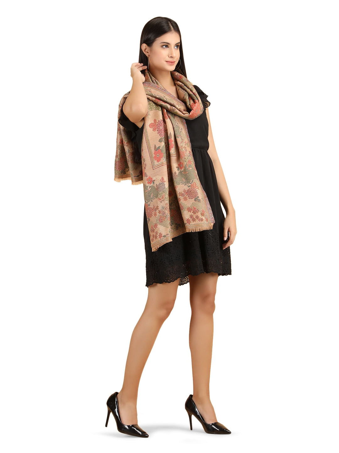 Him/Her Gardenia Modal Wool Zari Stoles- 276 - Beige