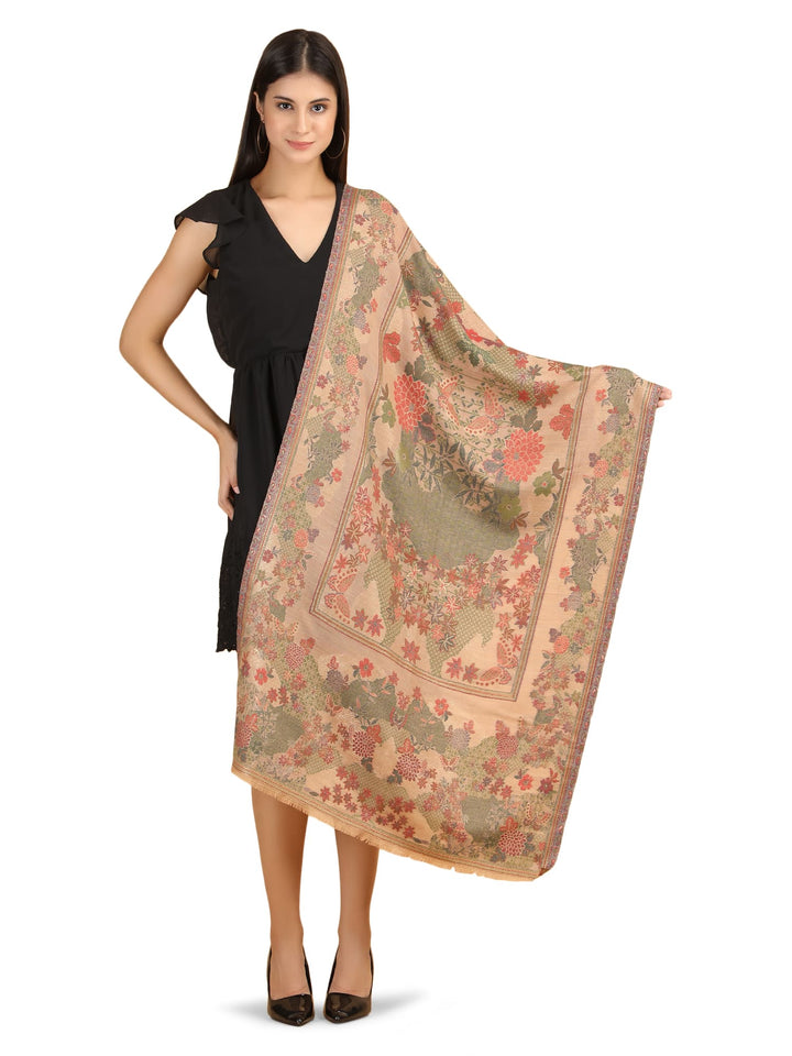 Him/Her Gardenia Modal Wool Zari Stoles- 276 - Beige