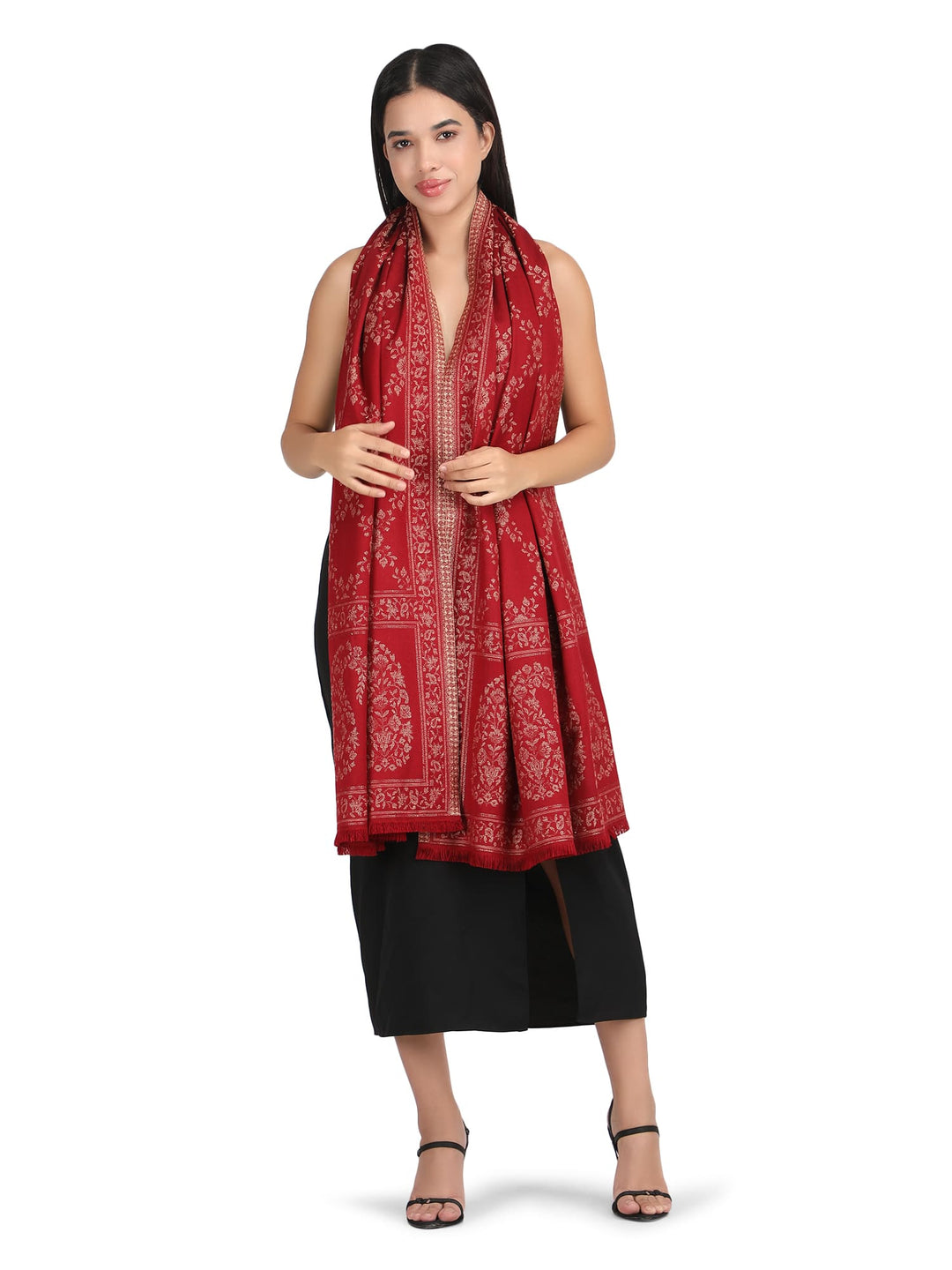 Him/Her Paisley Jaal Modal Stole- 284 (Red)