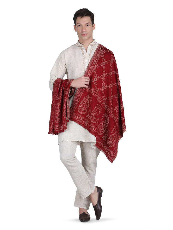 Him/Her Paisley Jaal Modal Stole- 284 (Red)