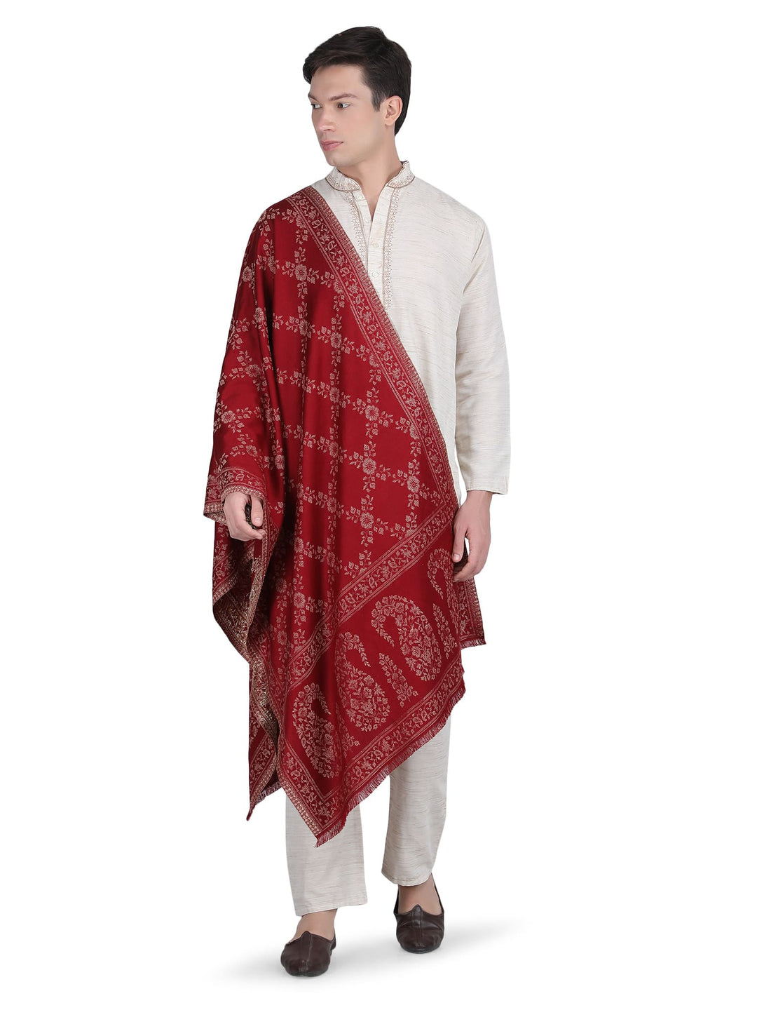 Him/Her Paisley Jaal Modal Stole- 284 (Red)